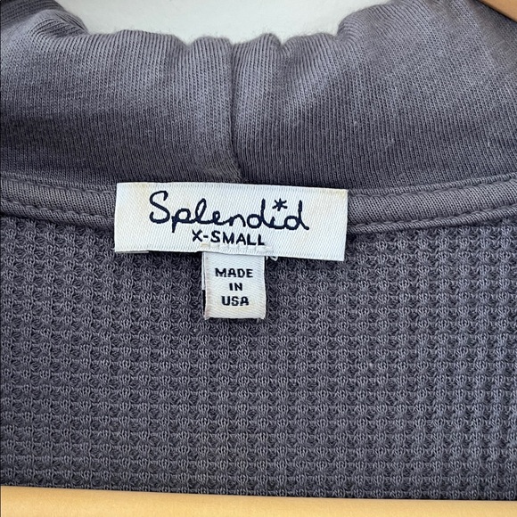 Splendid Charcoal Knit open cardigan Hoodie waffle with pockets sz XS oversized - Picture 5 of 7